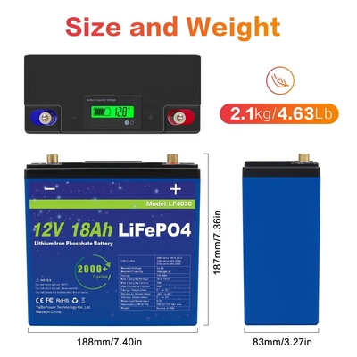 12v 18ah Lifepo4 बैटरी लिथियम आयन स्मॉल डिस्चार्ज करंट 9A