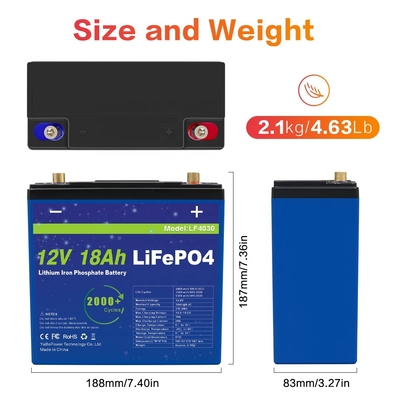 पर्याप्त आपूर्ति फैक्टरी अनुकूलित 12v 18Ah निर्वहन वर्तमान 9A Lifepo4 प्रमुख क्षमता के साथ बैटरी